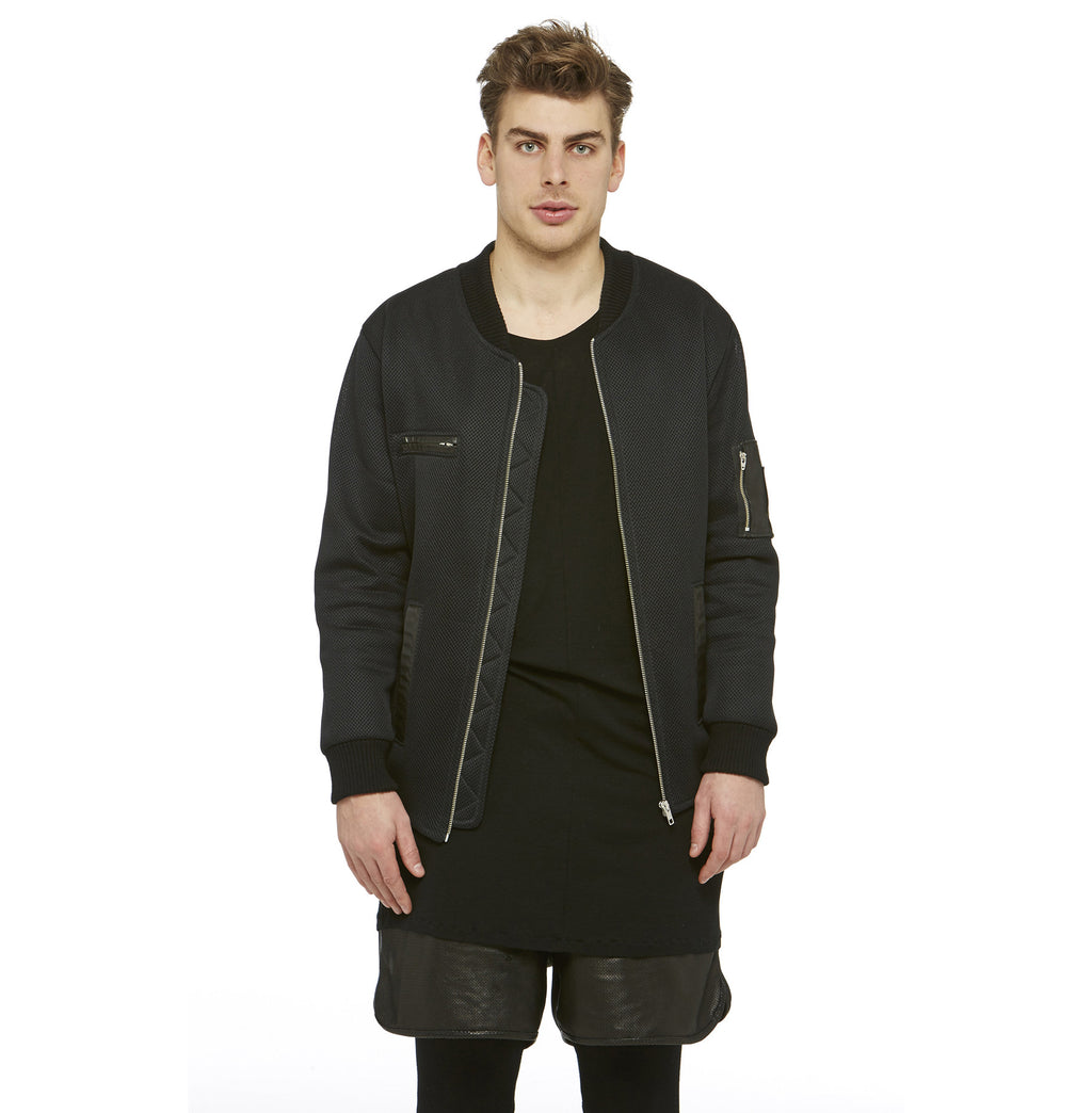 long bomber jacket black